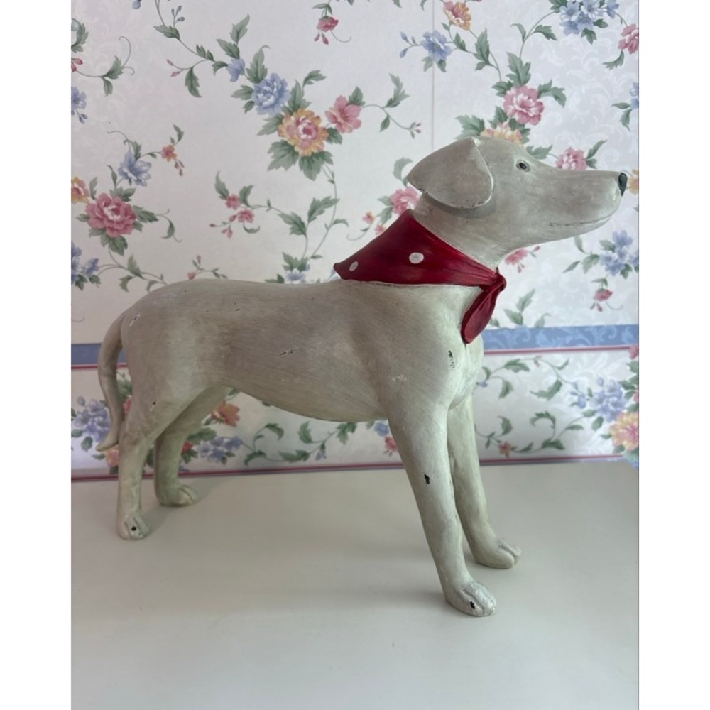 Rustic Standing Dog Figurine with Red Polka Dot Bandana Farmhouse Decor 14in - Picture 4 of 11